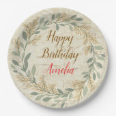 Colorful Flower Design Birthday Plate ペーパープレート (正面)