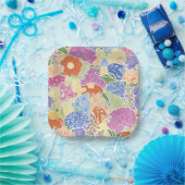 Colorful Flower Garden and Butterflies ペーパープレート (パーティー)