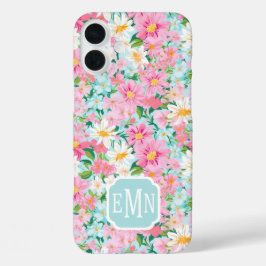 Colorful Flower Garden Monogrammed iPhone 16 Plusケース