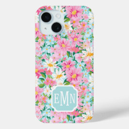 Colorful Flower Garden Monogrammed iPhone 15ケース