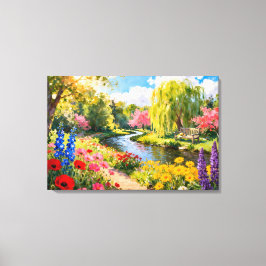Colorful Flower Garden River Spring Landscape Art キャンバスプリント
