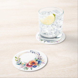 Colorful Flower Paper Coaster ラウンドペーパーコースター
