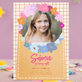 Colorful Flower Photo Birthday Girl Invitation 招待状