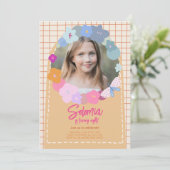 Colorful Flower Photo Birthday Girl Invitation 招待状 (スタンド正面)