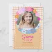 Colorful Flower Photo Birthday Girl Invitation 招待状 (正面)