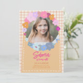 Colorful Flower Photo Birthday Girl Invitation 招待状 (スタンド正面)