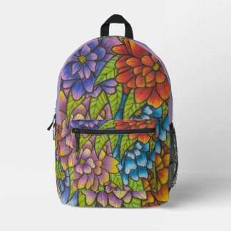 Colorful Flower Print Backpack With Light Purple  プリントバックパック