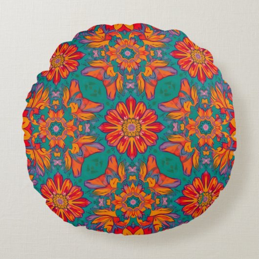 Colorful Flower Shape Throw Pillow Case ラウンドクッション (正面)
