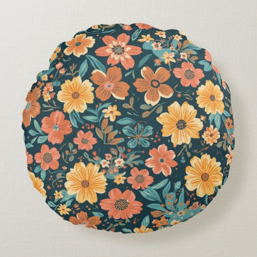 Colorful Flower Shape Throw Pillow Case ラウンドクッション (正面)