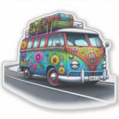 Colorful Flower Van on Winding Road シール (正面)