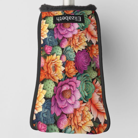 Colorful Flowering Cactus Personalized ゴルフヘッドカバー (回転90)