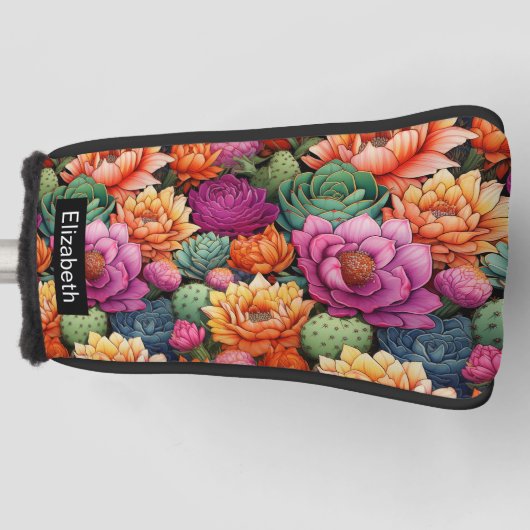 Colorful Flowering Cactus Personalized ゴルフヘッドカバー (正面)