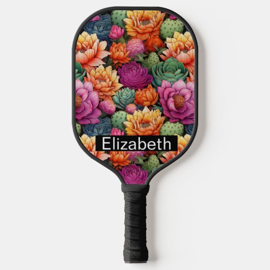 Colorful Flowering Cactus Personalized ピックルボールラケット (正面)