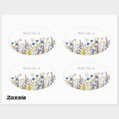 Colorful Flowers and Butterflies Custom Name 楕円形シール (シート)