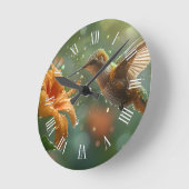 Colorful Flowers and Elegant Hummingbirds ラウンド壁時計 (傾斜)