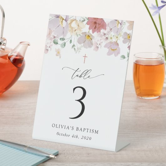 Colorful Flowers, Boho, Baptism Table Numbers 台座サイン (インサイチュ)