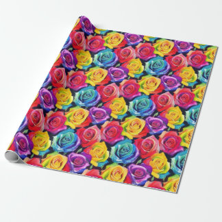 Colorful flowers, bright watercolor roses print ラッピングペーパー