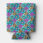 Colorful flowers daisies Blue Turquoise Purple  缶クーラー (正面)