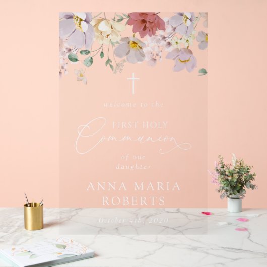 Colorful Flowers, First Holy Communion Welcome アクリルサイン (ウェディング)