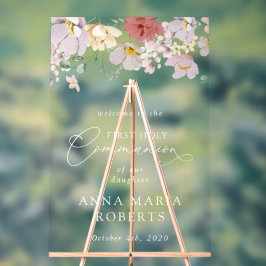 Colorful Flowers, First Holy Communion Welcome アクリルサイン