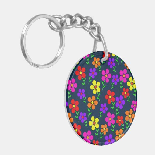 Colorful Flowers Floral Pattern キーホルダー (正面左)
