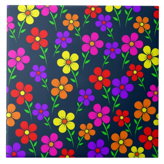 Colorful Flowers Floral Pattern タイル (正面)
