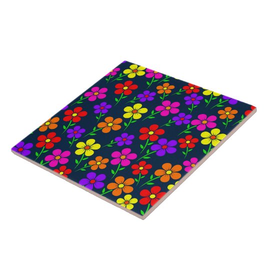 Colorful Flowers Floral Pattern タイル (側面)