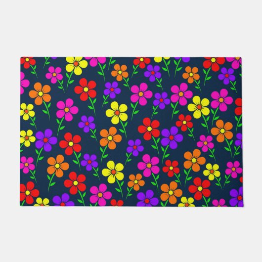 Colorful Flowers Floral Pattern ドアマット (正面)