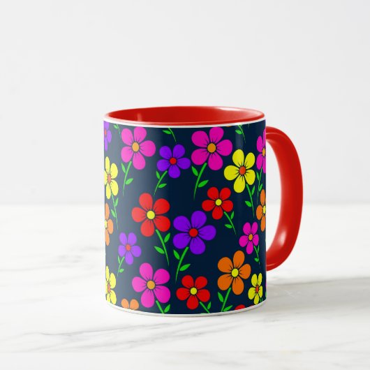 Colorful Flowers Floral Pattern マグカップ (正面右)