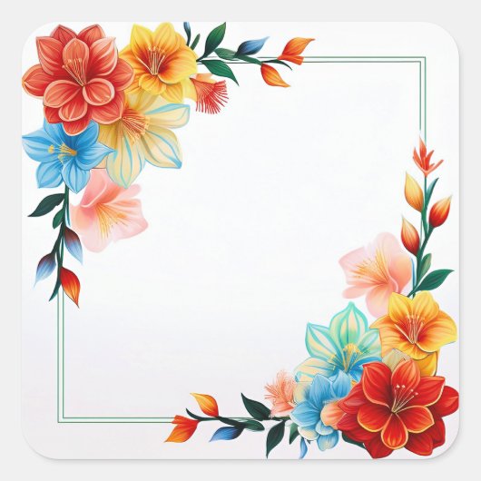 Colorful Flowers Frame スクエアシール (正面)
