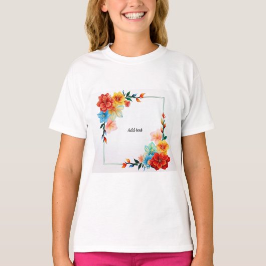 Colorful Flowers Frame, TEMPLATE, ADD TEXT Tシャツ (正面)