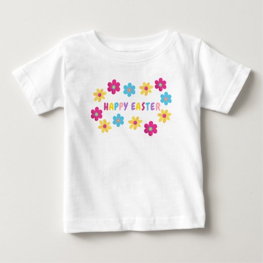 Colorful Flowers Happy Easter ベビーTシャツ (正面)