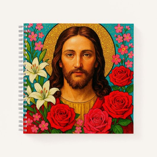Colorful Flowers Jesus Notebook. ノートブック (正面)