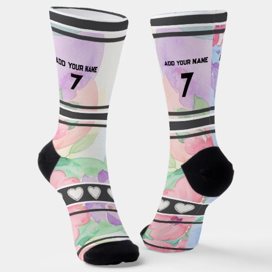Colorful  Flowers - Name Number Socks ソックス (傾斜あり)