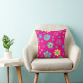 Colorful Flowers & Paw Prints Pillow クッション (椅子)