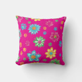 Colorful Flowers & Paw Prints Pillow クッション (正面)