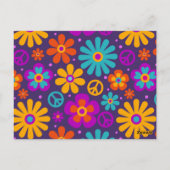 Colorful Flowers Peace Love Groovy Retro Hippie ポストカード (裏面)