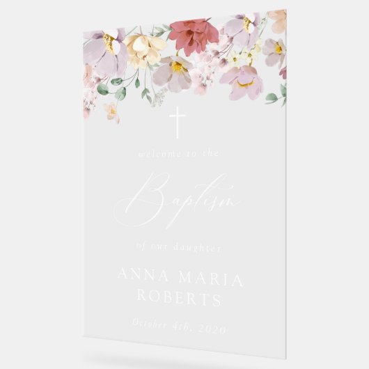 Colorful Flowers, Wildflowers, Baptism Welcome アクリルサイン (傾斜)
