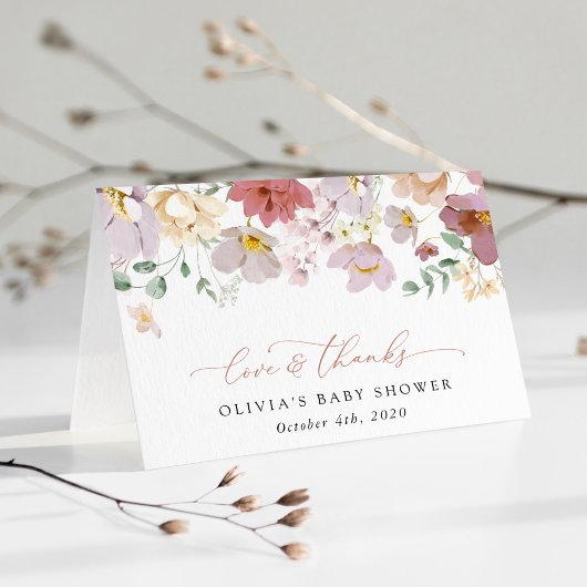 Colorful Flowers, Wildflowers, Boho, Baby Shower サンキューカード