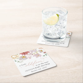 Colorful Flowers, Wildflowers, Boho, Baby Shower スクエアペーパーコースター