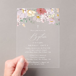 Colorful Flowers, Wildflowers, Boho, Baptism アクリル招待状