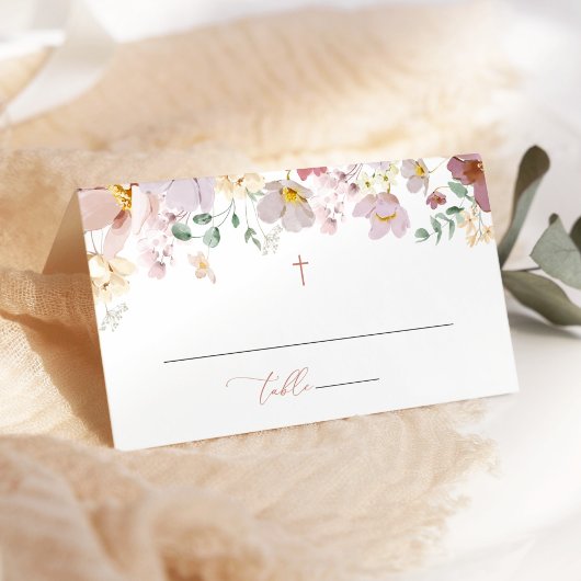 Colorful Flowers, Wildflowers, Boho, Baptism プレイスカード