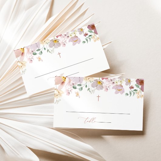 Colorful Flowers, Wildflowers, Boho, Baptism プレイスカード