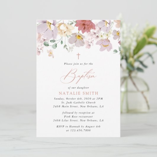 Colorful Flowers, Wildflowers, Boho, Baptism 招待状 (スタンド正面)