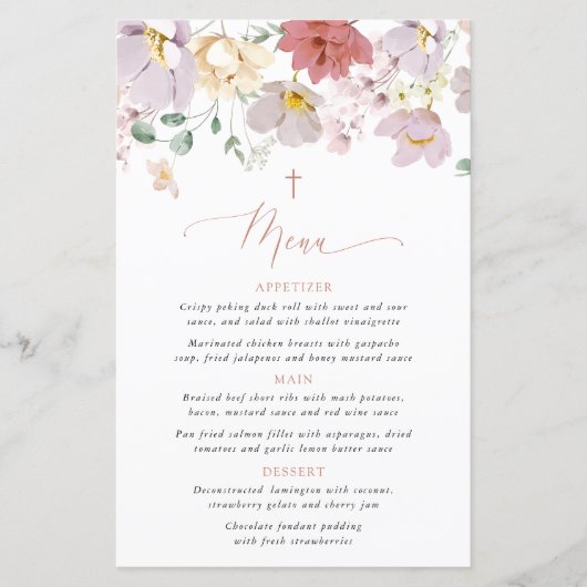 Colorful Flowers, Wildflowers, Boho, Baptism Menu (正面)