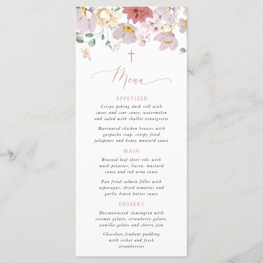 Colorful Flowers, Wildflowers, Boho, Baptism Menu メニュー (正面)