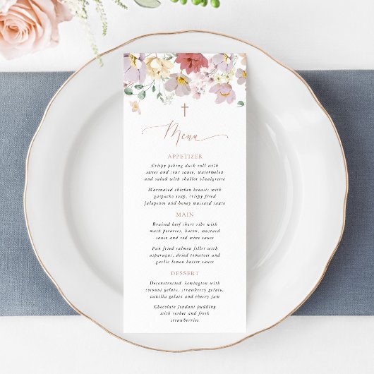 Colorful Flowers, Wildflowers, Boho, Baptism Menu メニュー