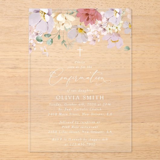 Colorful Flowers, Wildflowers, Boho, Confirmation アクリル招待状 (正面)