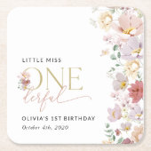Colorful Flowers, Wildflowers, First Birthday スクエアペーパーコースター (正面)
