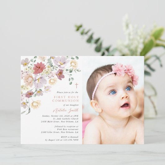 Colorful Flowers, Wildflowers, First Communion 招待状 (スタンド正面)